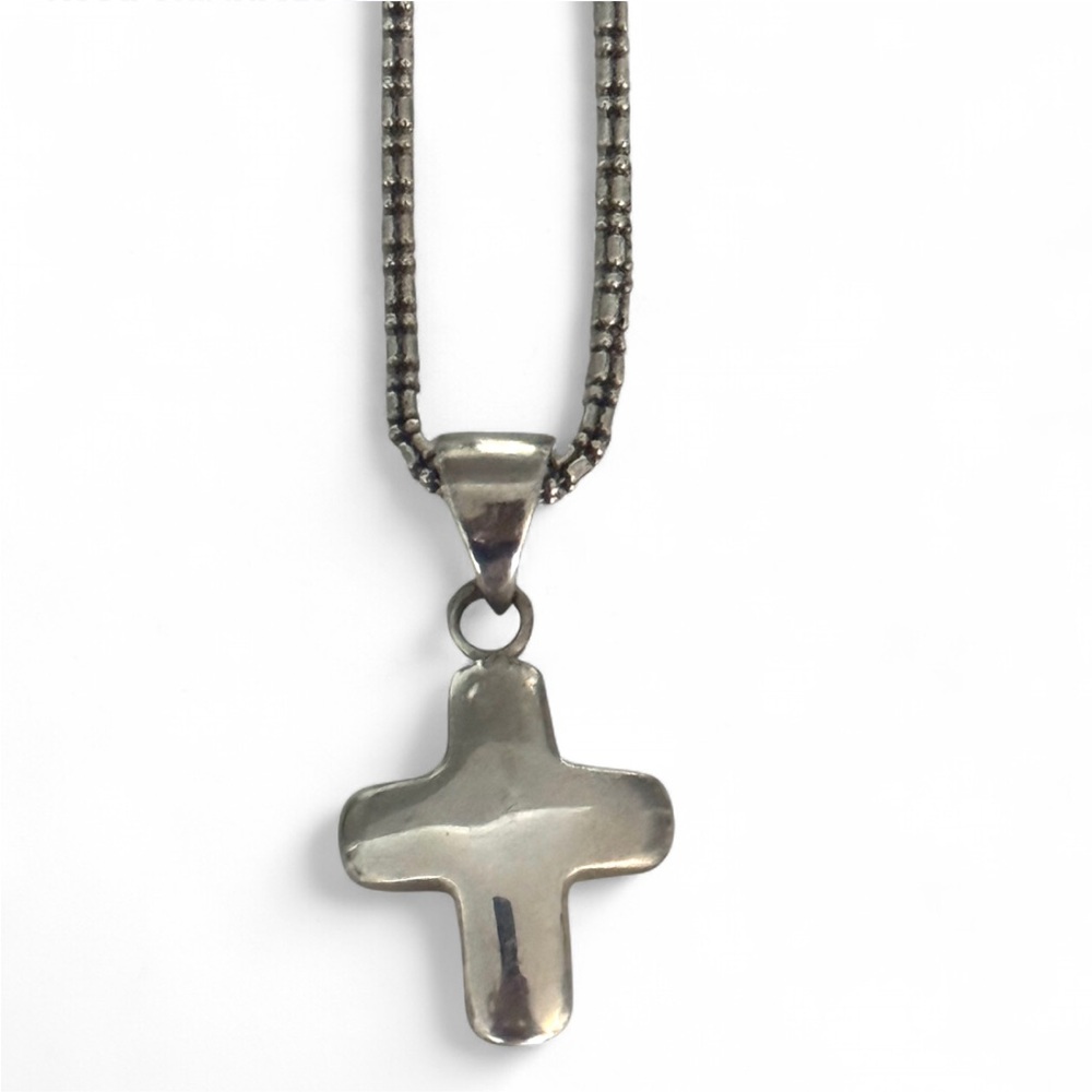 Vintage Silpada Sterling Silver Puffy Cross 17” Signed Unisex Necklace